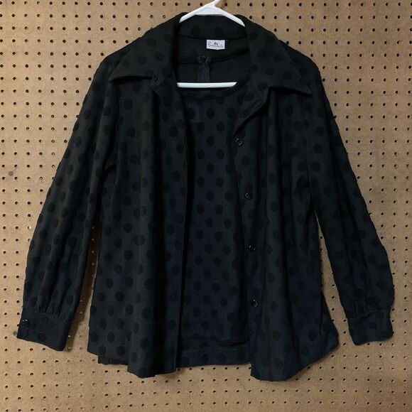 VTG Polka Dot Set Tank Top Jacket Retro Black Bodin Knits Preppy Old Money - Picture 7 of 7
